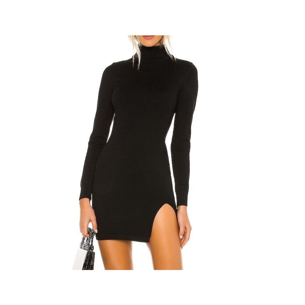 Privacy Please Tamarin Sweater Dress XS Black Knit Long Sleeve Mini Slit
